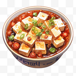 一口豆腐图片_水彩风格中餐一碗麻婆豆腐