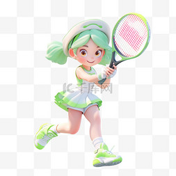 3d打网球的孩子元素卡通