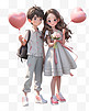 七夕节情人节3D立体人物手拿气球的情侣