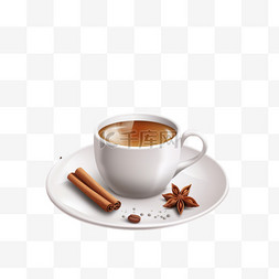 白色咖啡桌图片_白杯热咖啡，茶碟上有肉桂，木桌