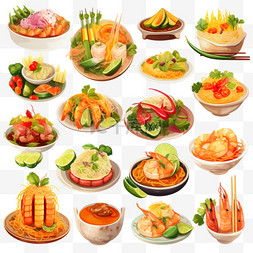包括包含图片_插图图标集泰国菜，包括泰餐，木