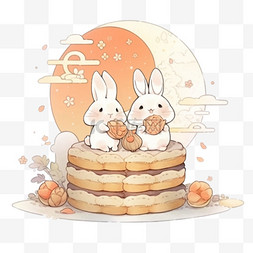 中秋场景小兔子月饼卡通月亮手绘