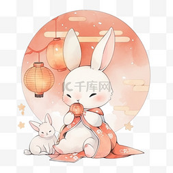 中秋月饼小兔子手绘元素卡通