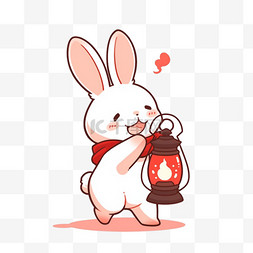 纸制灯笼图片_中秋元素提着灯笼的小兔子卡通手
