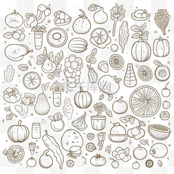 元素插图图片_水果和蔬菜的矢量图标集，采用细