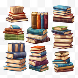 学习知识教育元素图片_一摞摞可供阅读的书。不同的藏书