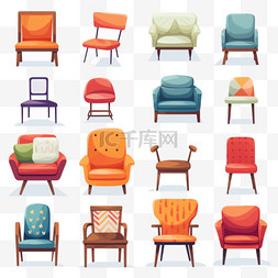 不同颜色的椅子和扶手椅插图