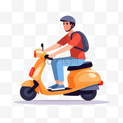 骑摩托车图片_可爱的男子骑摩托车卡通矢量图标