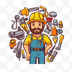 建筑工人安全帽图片_专业工人安全机械工程师人物卡通