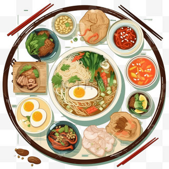 手绘平面设计中餐插图