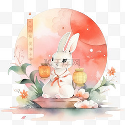 兔子月亮手绘图片_月亮场景卡通兔子月饼手绘元素