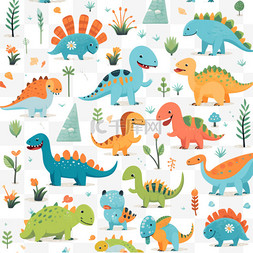 可爱小恐龙卡通图片_可爱的恐龙无缝图案