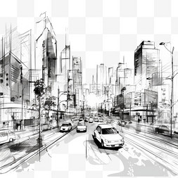现代高楼手绘图片_勾勒现代城市背景