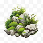 岩石花园野生自然石头与稀疏的植被绿色生长苔藓4现实景观元素插图