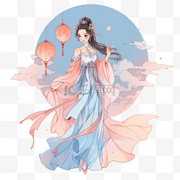 古代药纸张图片_中秋节古典嫦娥元素仙女卡通手绘