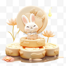 小白兔与小灰兔图片_中秋节月饼白兔3d元素卡通