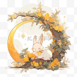 兔子月亮手绘图片_小兔子月桂花月亮中秋卡通手绘元
