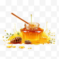 卡通蜜蜂罐子图片_3D微型蜂蜜广告模板