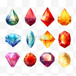 水晶钻png图片_彩色逼真和孤立的宝石透明图标集