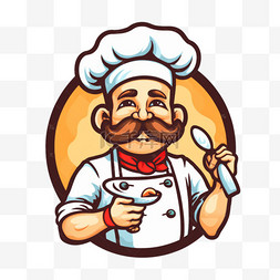 卡通美食图标背景图片_可爱的厨师烹饪餐厅美食吉祥物标