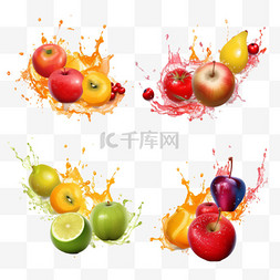 果汁标签图片_不同的水果飞溅