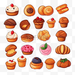 卡通奶酪蛋糕图片_卡通风格矢量的各种面包和面包套