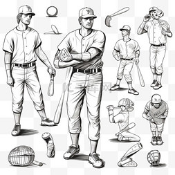 棒球单色元素与运动服和手势奖杯