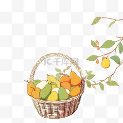 一筐水果手绘图片_一筐秋天手绘元素丰收水果梨