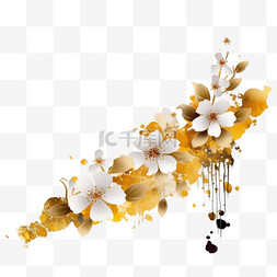 花卉背景手绘图片_樱花金色背景泼墨水彩模板