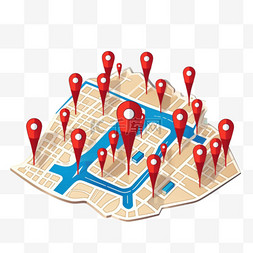 城市地图海报图片_带有红色点标记的折叠地图，餐厅