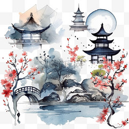 中国艺术元素图片_日本元素水墨和水彩合集3。