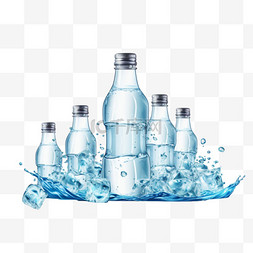 逼真的矿泉水海报，由品牌塑料瓶