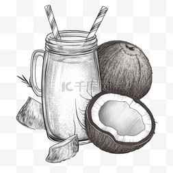 夏天食物椰子图片_手绘椰子鸡尾酒背景