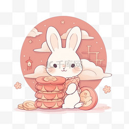 小兔子中秋月饼卡通手绘元素