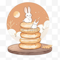 月饼小兔子月亮卡通中秋手绘元素