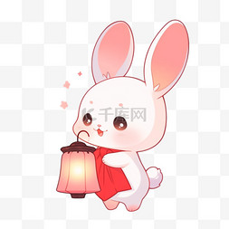 中秋红色背景图片_中秋元素提着灯笼的小兔子卡通手