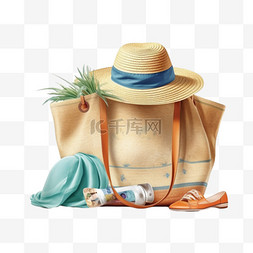 太阳帽太阳镜图片_夏日度假背景，沙滩礼帽和沙滩人