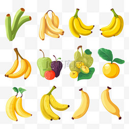 切水果图片_各种香蕉水果平面图标套装。卡通