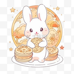 中秋兔子背景图片_中秋元素小兔子月饼卡通手绘