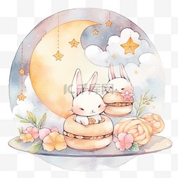 中秋小兔子月饼卡通手绘元素月亮