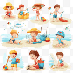 卡通假期旅游图片_一系列儿童和海滩活动