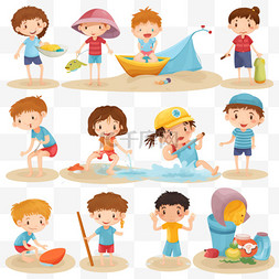 沙滩沙子卡通图片_一系列儿童和海滩活动
