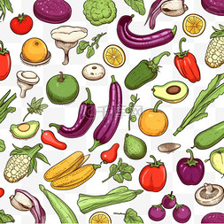 果蔬背景素材图片_手绘健康食品背景