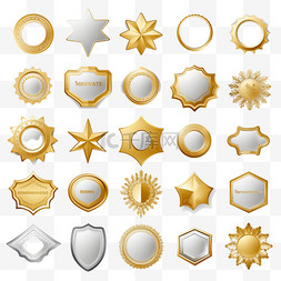 质量认证标签图片_收集不同形状的金银徽章和标签