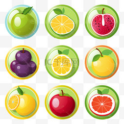 水果柠檬切片图片_一套新鲜水果图标插图