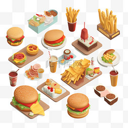 汉堡套餐食品图片_快餐等距套装