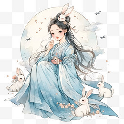 月子中心人物图片_手绘中秋节古典人物卡通元素