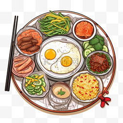 韩式泡菜肥牛粉图片_手绘平面设计韩国美食插图