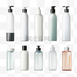 温和液体洁面皂图片_男士化妆品瓶透明逼真图标设置透