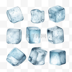 立方体的图片_逼真的冷固体冰块集，冰块带着水